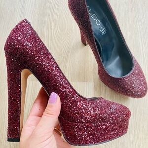 Aldo Passarello Red Glitter Chunky Platform Heels